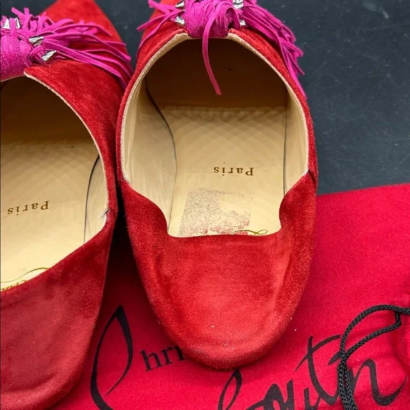 Christian Louboutin Red Suede Flats with Pink Tassels - Picture 4 of 9